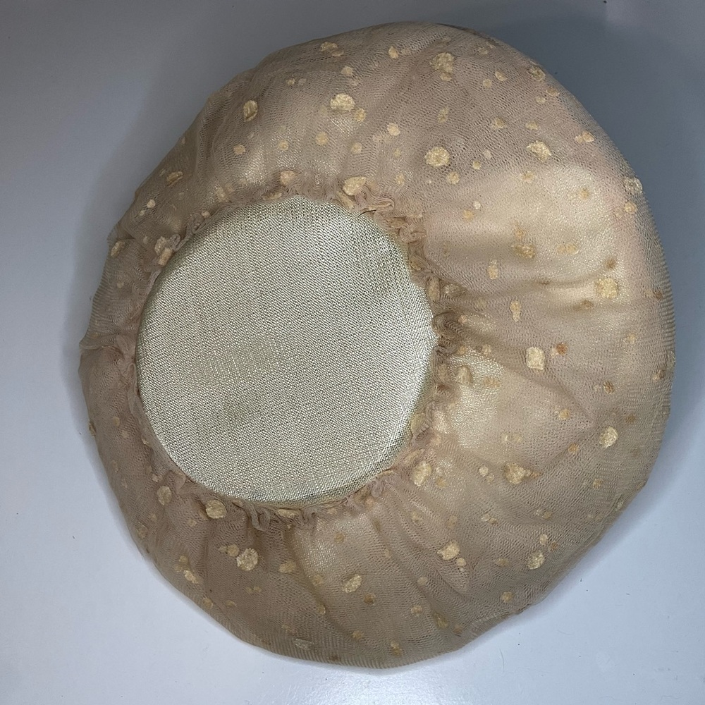 Vintage 50s 60s Tambourine Mushroom Cream Hat Retro Cap